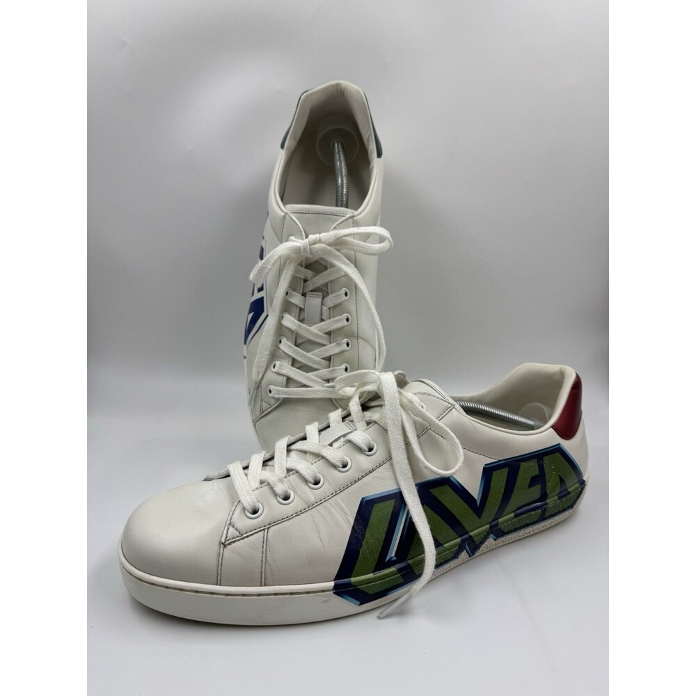 Gucci Ace “Loved” Leather Sneakers White Size 12 EU, 12.5 US Model 548758